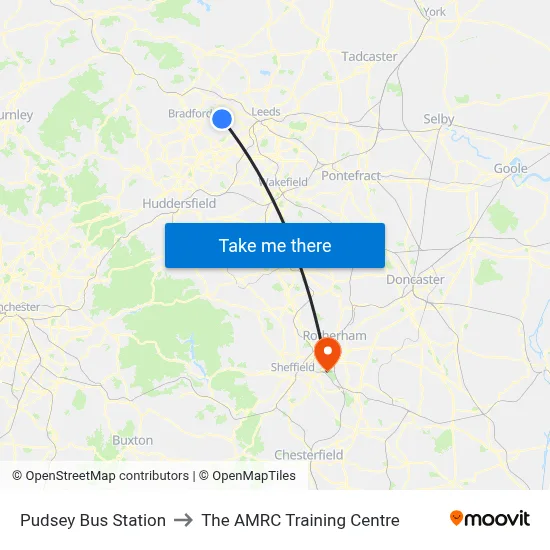 Pudsey Bus Station to The AMRC Training Centre map