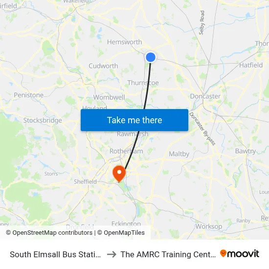 South Elmsall Bus Station to The AMRC Training Centre map