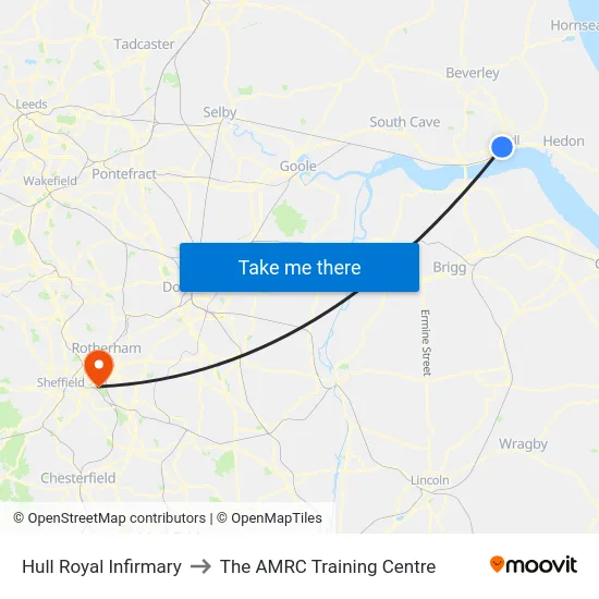 Hull Royal Infirmary to The AMRC Training Centre map