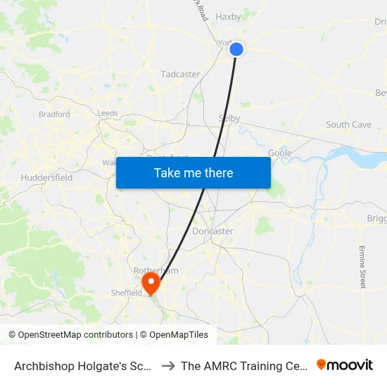 Archbishop Holgate's School to The AMRC Training Centre map