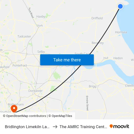 Bridlington Limekiln Lane to The AMRC Training Centre map
