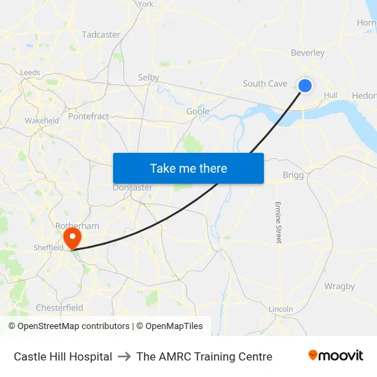 Castle Hill Hospital to The AMRC Training Centre map
