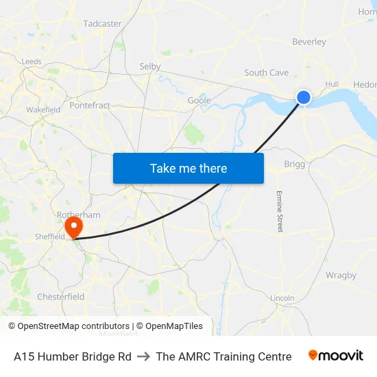 A15 Humber Bridge Rd to The AMRC Training Centre map