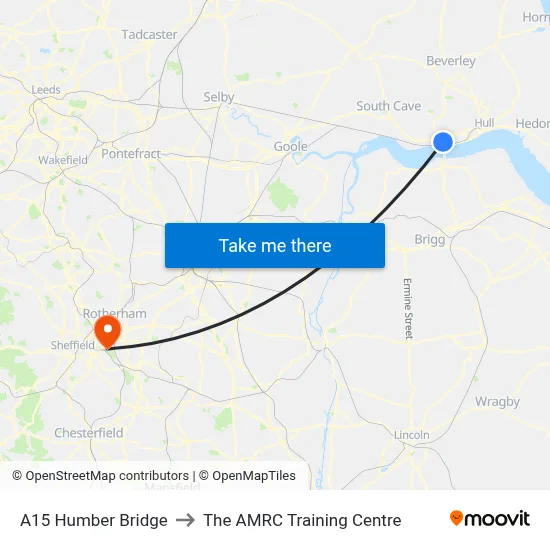 A15 Humber Bridge to The AMRC Training Centre map