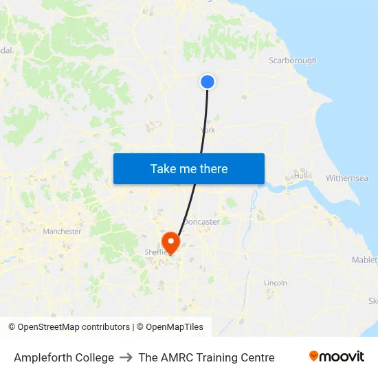 Ampleforth College to The AMRC Training Centre map