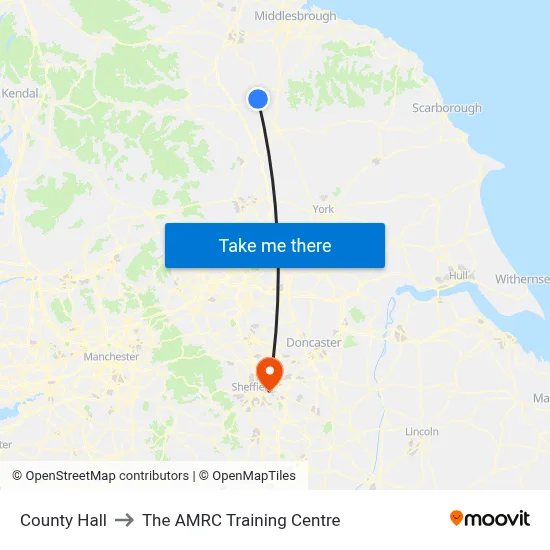 County Hall to The AMRC Training Centre map