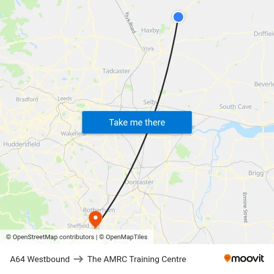 A64 Westbound to The AMRC Training Centre map