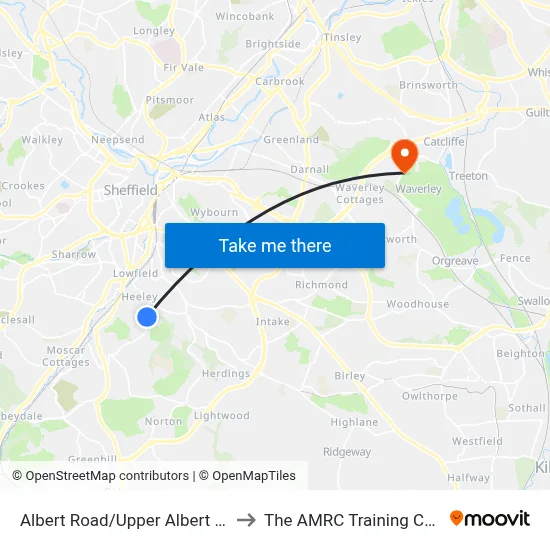 Albert Road/Upper Albert Road to The AMRC Training Centre map