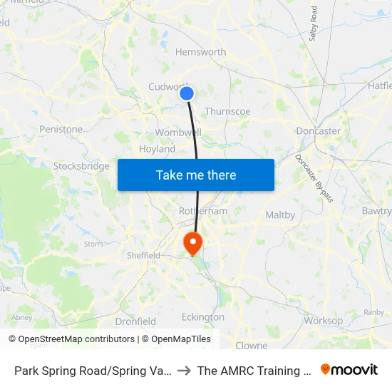 Park Spring Road/Spring Vale Road to The AMRC Training Centre map