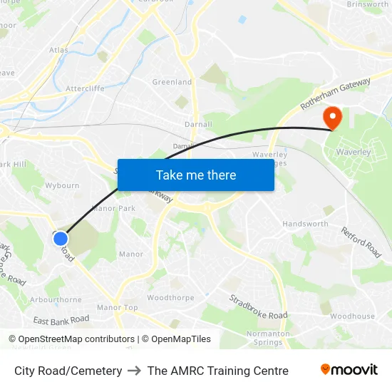 City Road/Cemetery to The AMRC Training Centre map