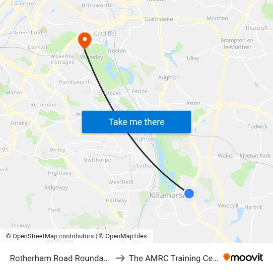 Rotherham Road Roundabout to The AMRC Training Centre map
