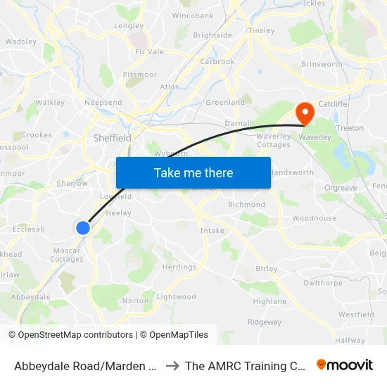 Abbeydale Road/Marden Road to The AMRC Training Centre map