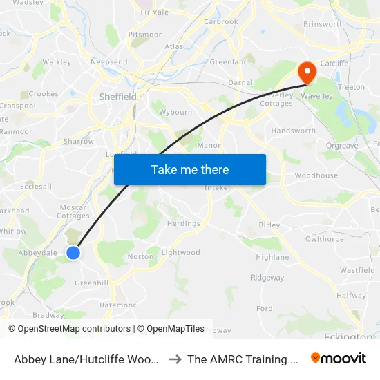 Abbey Lane/Hutcliffe Wood Road to The AMRC Training Centre map