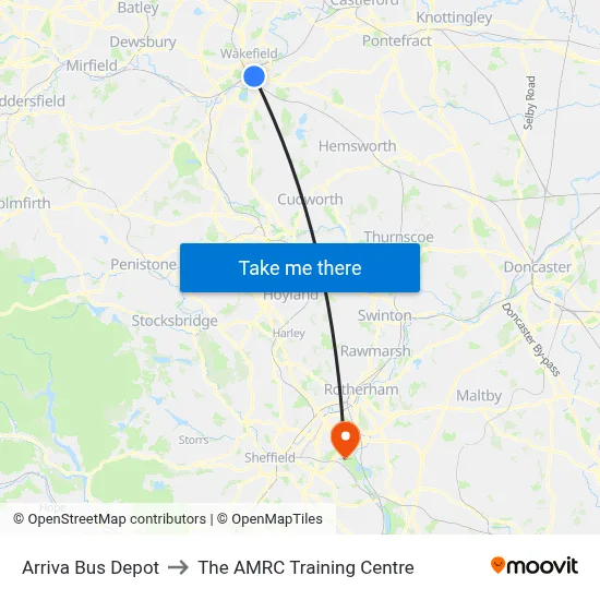 Arriva Bus Depot to The AMRC Training Centre map