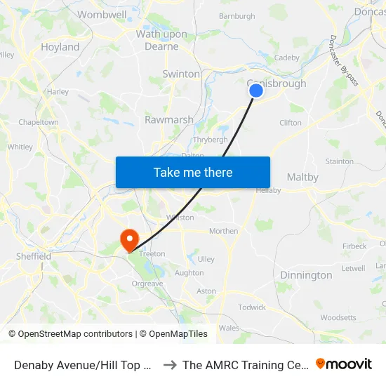 Denaby Avenue/Hill Top Road to The AMRC Training Centre map