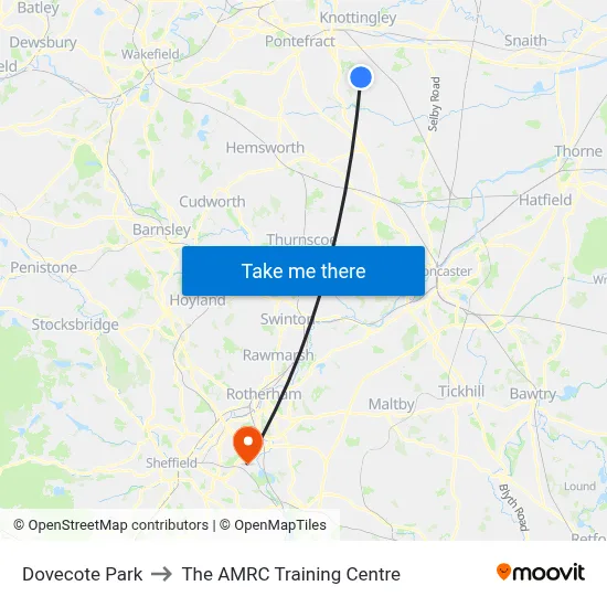 Dovecote Park to The AMRC Training Centre map