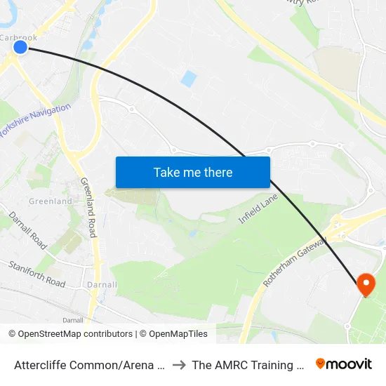 Attercliffe Common/Arena Square to The AMRC Training Centre map