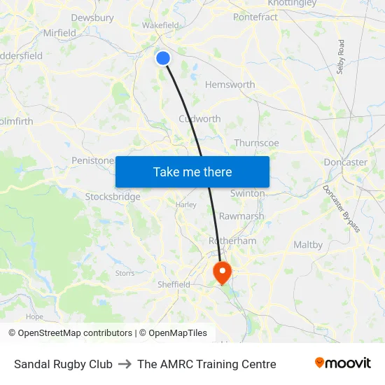 Sandal Rugby Club to The AMRC Training Centre map