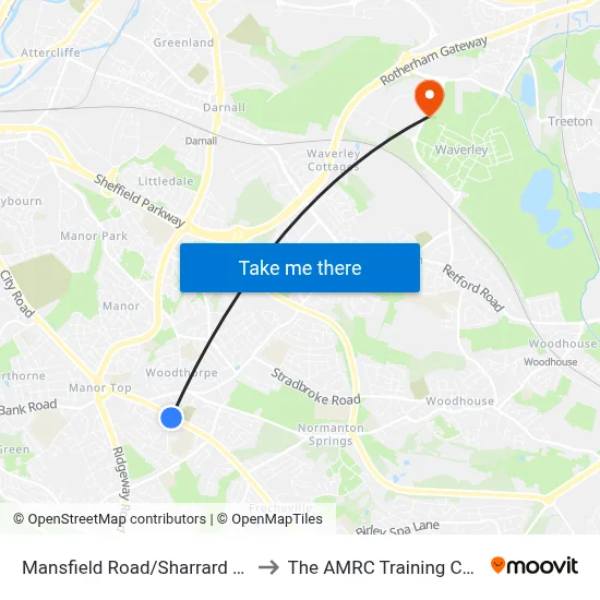 Mansfield Road/Sharrard Road to The AMRC Training Centre map