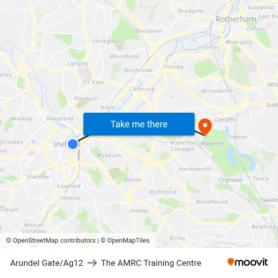 Arundel Gate/Ag12 to The AMRC Training Centre map