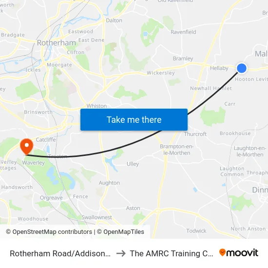 Rotherham Road/Addison Road to The AMRC Training Centre map