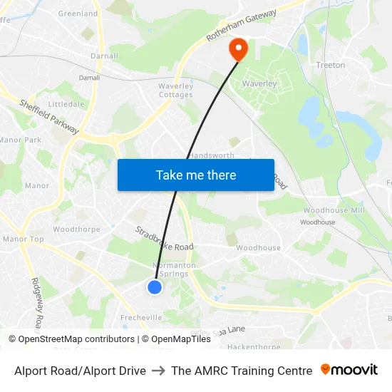 Alport Road/Alport Drive to The AMRC Training Centre map