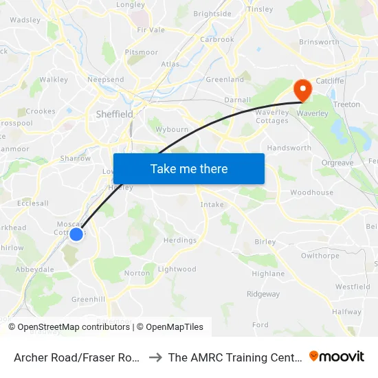 Archer Road/Fraser Road to The AMRC Training Centre map