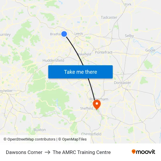 Dawsons Corner to The AMRC Training Centre map