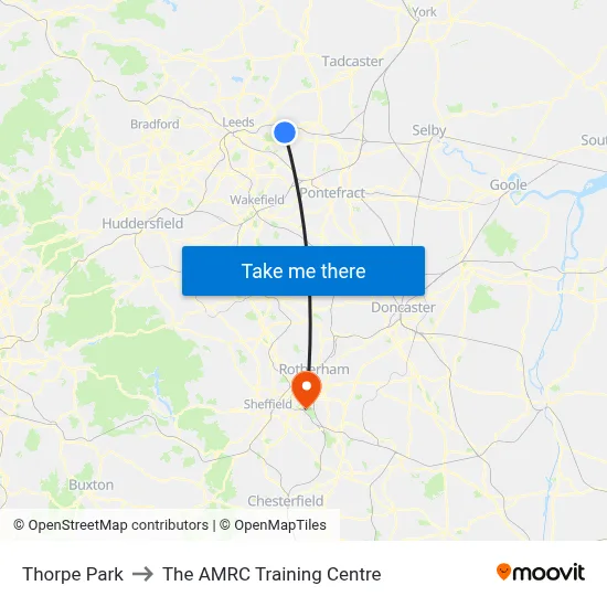 Thorpe Park to The AMRC Training Centre map