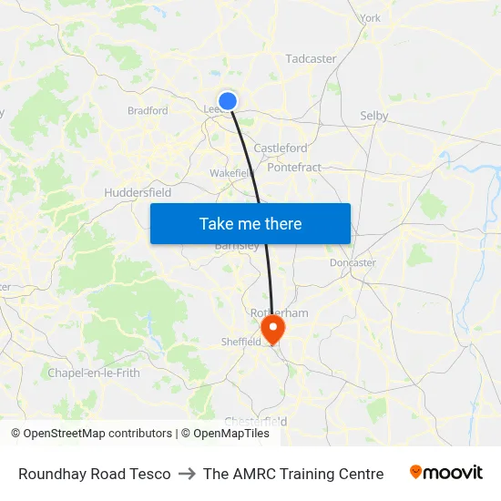 Roundhay Road Tesco to The AMRC Training Centre map