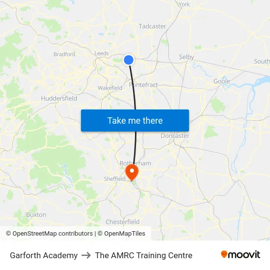 Garforth Academy to The AMRC Training Centre map