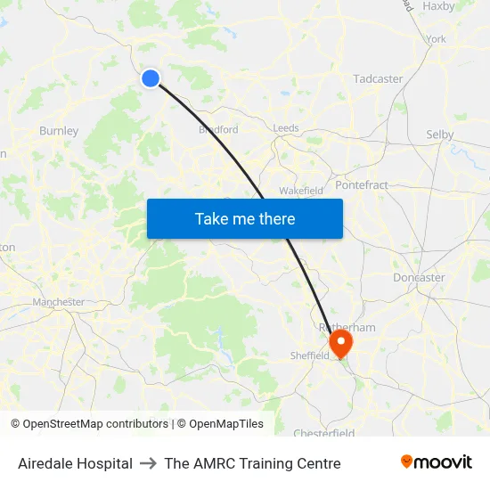Airedale Hospital to The AMRC Training Centre map