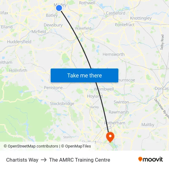 Chartists Way to The AMRC Training Centre map