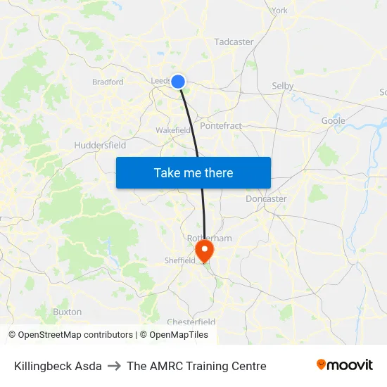 Killingbeck Asda to The AMRC Training Centre map