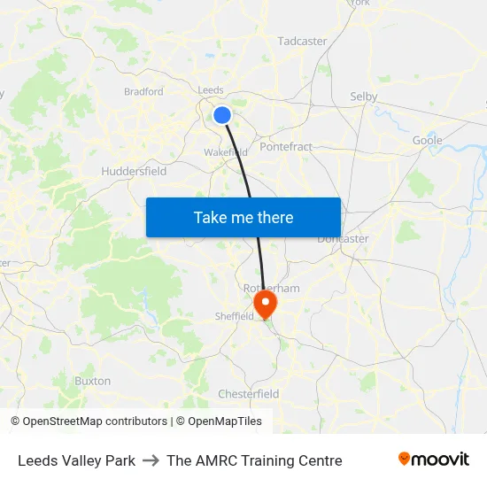 Leeds Valley Park to The AMRC Training Centre map