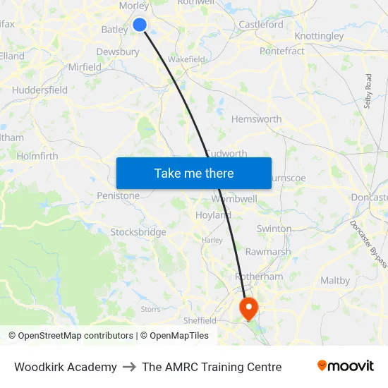 Woodkirk Academy to The AMRC Training Centre map
