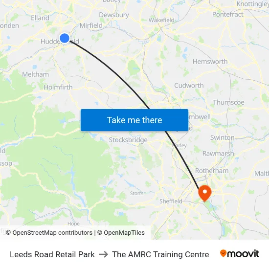 Leeds Road Retail Park to The AMRC Training Centre map