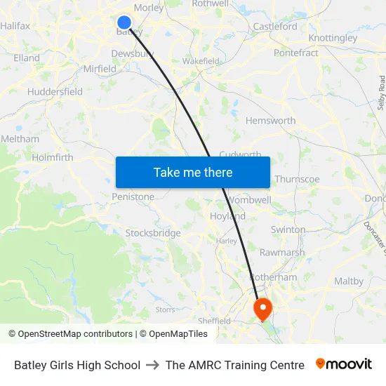 Batley Girls High School to The AMRC Training Centre map
