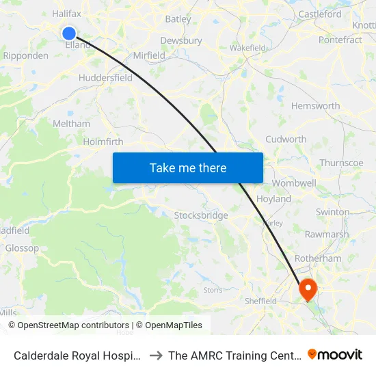Calderdale Royal Hospital to The AMRC Training Centre map