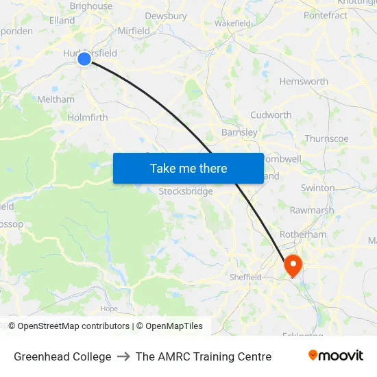 Greenhead College to The AMRC Training Centre map