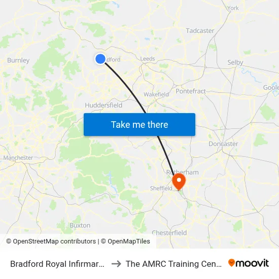 Bradford Royal Infirmary E to The AMRC Training Centre map