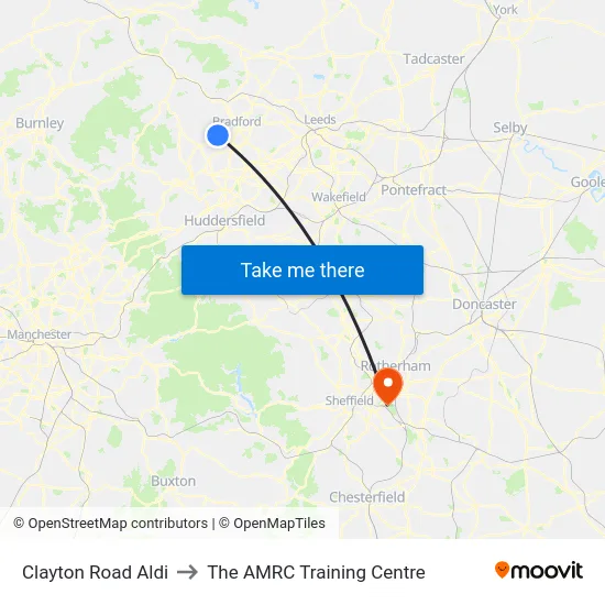 Clayton Road Aldi to The AMRC Training Centre map