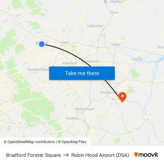 Bradford Forster Square to Robin Hood Airport (DSA) map