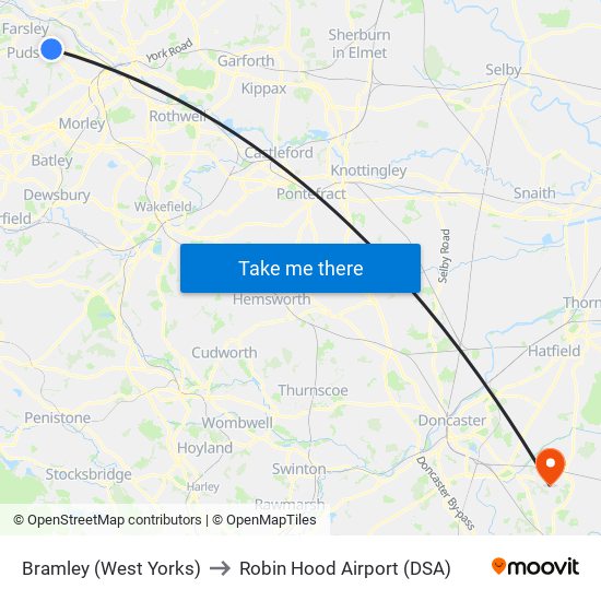 Bramley (West Yorks) to Robin Hood Airport (DSA) map