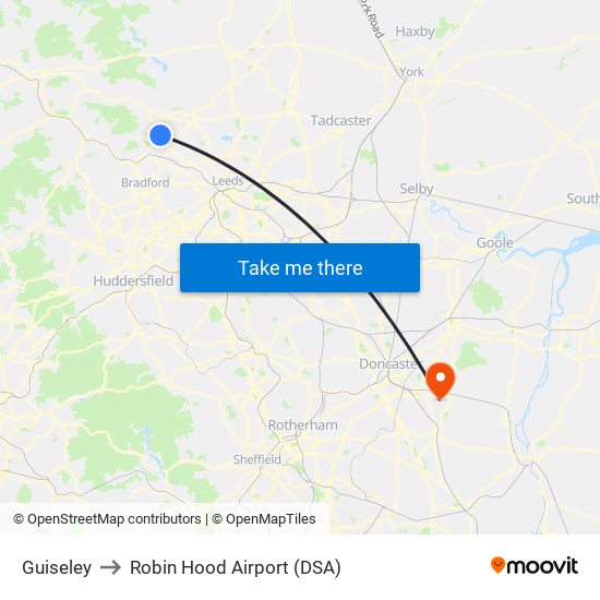 Guiseley to Robin Hood Airport (DSA) map