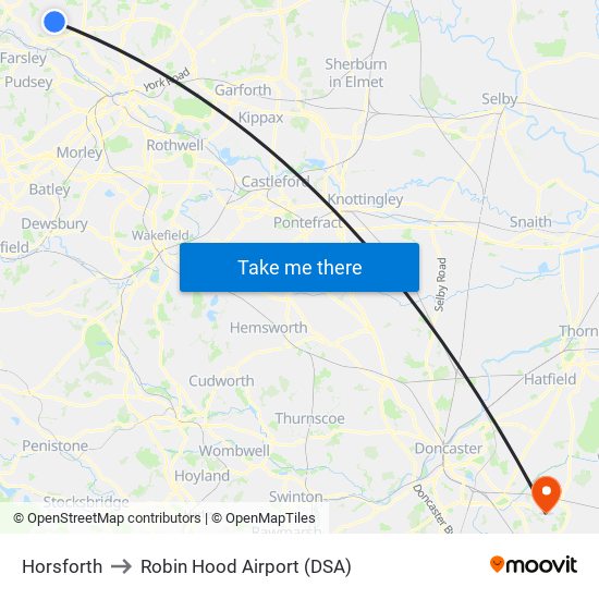 Horsforth to Robin Hood Airport (DSA) map