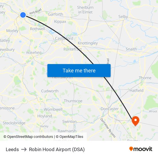 Leeds to Robin Hood Airport (DSA) map