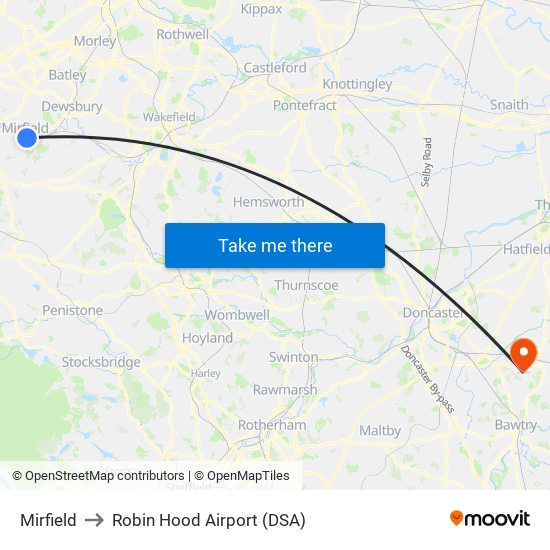 Mirfield to Robin Hood Airport (DSA) map