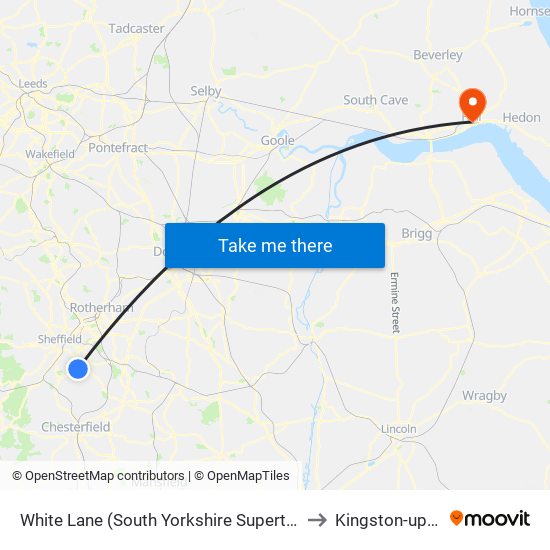 White Lane (South Yorkshire Supertram), Charnock to Kingston-upon-Hull map