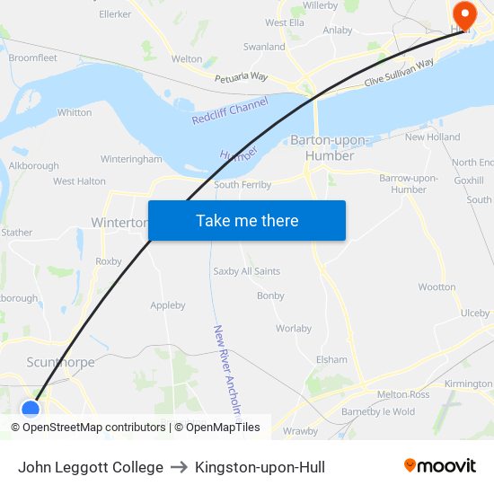 John Leggott College to Kingston-upon-Hull map